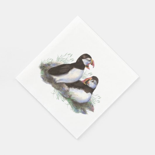 Waterverf Vogelfamilie in de Puffin Ocean Wildlife Servetten (Hoek)