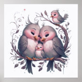 Waterverf vogelfamilie met kinder#5 poster (Voorkant)
