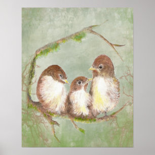 Waterverf Vogelfamilie Poster