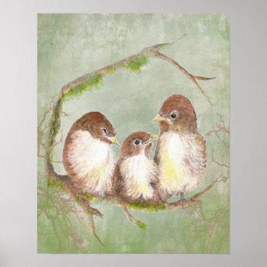 Waterverf Vogelfamilie Poster (Voorkant)
