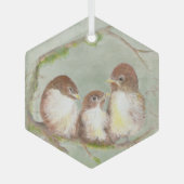 Waterverf Vogelfamilie Wildlife Art Glas Ornament (Voorkant)