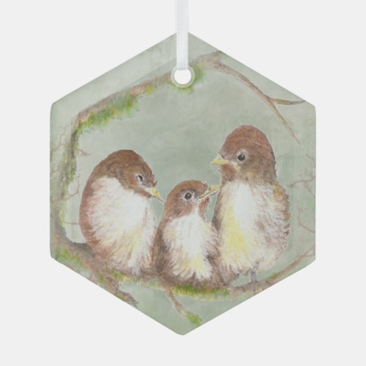 Waterverf Vogelfamilie Wildlife Art Glas Ornament (Voorkant)