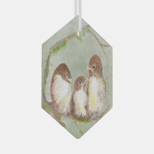 Waterverf Vogelfamilie Wildlife Art Glas Ornament (Voorkant Rechts)