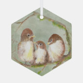 Waterverf Vogelfamilie Wildlife Art Glas Ornament (Achterkant)