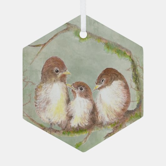 Waterverf Vogelfamilie Wildlife Art Glas Ornament (Achterkant)