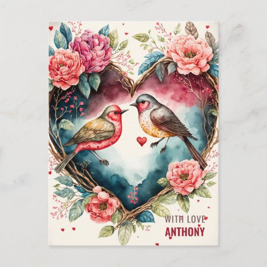 Waterverf vogelfeestdag Briefkaart (Voorkant)