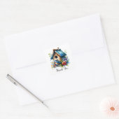 Waterverf Vogelhuis en Vogel Dank u Vierkante Sticker (Envelop)