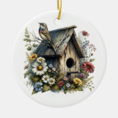 Waterverf Vogelhuis Gepersonaliseerde Kerst Keramisch Ornament (Voorkant)