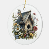 Waterverf Vogelhuis Gepersonaliseerde Kerst Keramisch Ornament (Links)