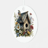Waterverf Vogelhuis Gepersonaliseerde Kerst Metalen Ornament (Voorkant links)