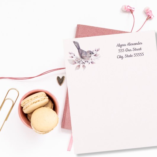 Waterverf vogelillustratie Blush roze persoonlijk