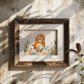 Waterverf Vogelillustratie Rustiek Bloemenveld Poster