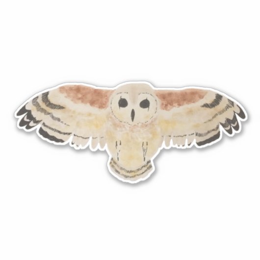 Waterverf vogelmoeras uil sticker (Voorkant)