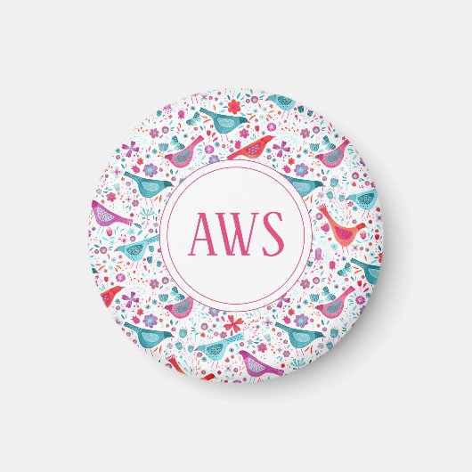 Waterverf vogelmonogram magneet (Voorkant)