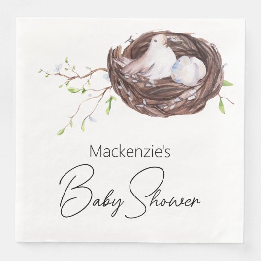 Waterverf Vogelnest en Eieren Baby shower Servet (Voorkant)