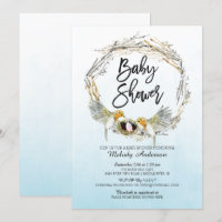 Waterverf Vogelnest Meisjes Baby shower Invite