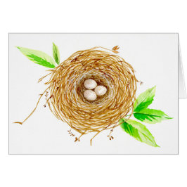 Waterverf Vogelnest met 3 Eitjes