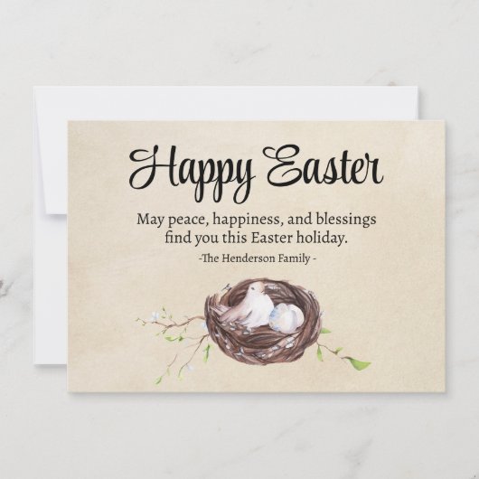Waterverf Vogelnest met Eieren Rustiek Happy Easte Kaart (Voorkant)
