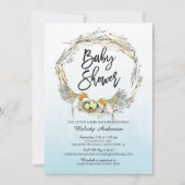 Waterverf Vogelnest Triplets Baby shower Invite Kaart (Voorkant)