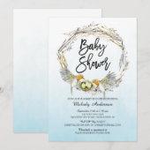 Waterverf Vogelnest Triplets Baby shower Invite Kaart (Voorkant / Achterkant)