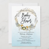 Waterverf Vogelnesttweeling Baby shower uitnodigen Kaart (Voorkant)