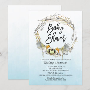 Waterverf Vogelnesttweeling Baby shower uitnodigen Kaart