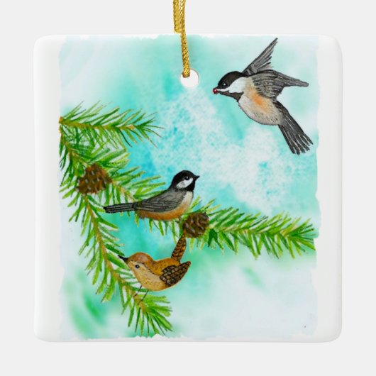 Waterverf vogelOrnament Keramisch Ornament (Voorkant)