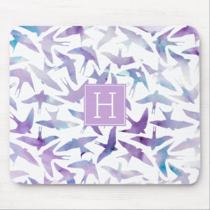 Waterverf vogelpatroon en monogram muismat