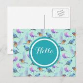 Waterverf Vogelpatroon in Roze en Blauw Briefkaart (Voorkant / Achterkant)