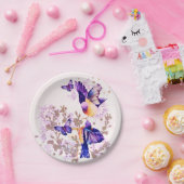 Waterverf vogelpest Paarse glitter Papieren Bordje (Feest)