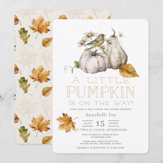 Waterverf vogelpompoen Herfst - Virtuele Baby show Kaart (Voorkant / Achterkant)