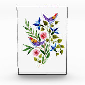 Waterverf vogelroze en blauwe bloemen fotoblokken (Voorkant)