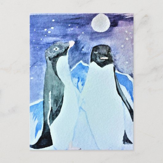 Waterverf vogels Antarctica Cute Penguins Briefkaart (Voorkant)