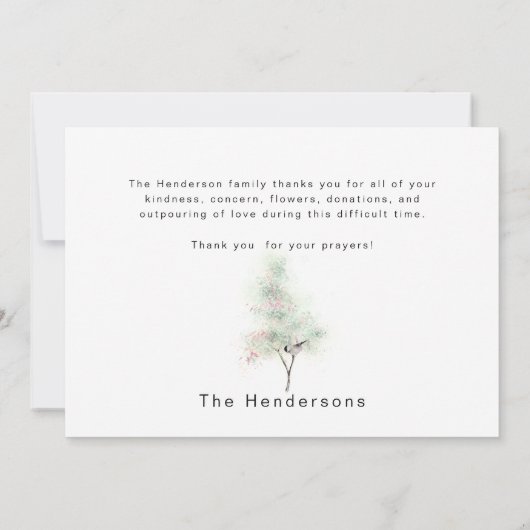 Waterverf Vogels Begrafenis Dank u Bedankkaart (Achterkant)