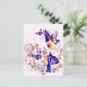 Waterverf Vogels Bloemig Paars Glitter Feestdagenkaart (Staand voorkant)