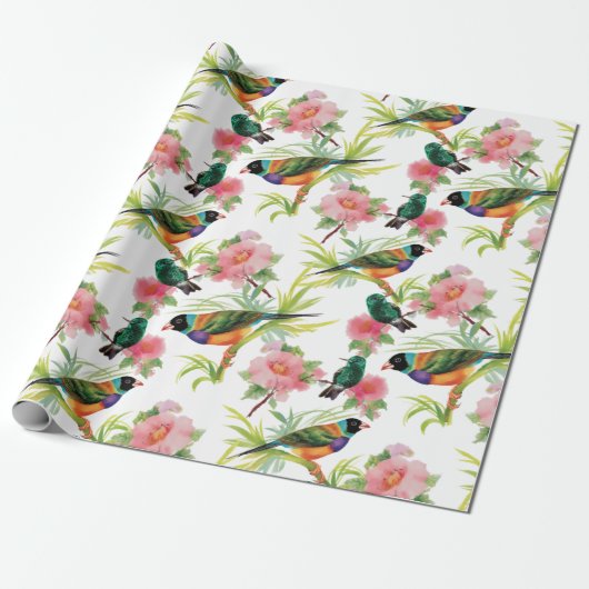 Waterverf vogels cadeaupapier (Uitgerold)