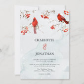 Waterverf Vogels en bessen Elegant Winter Wedding Kaart (Voorkant)