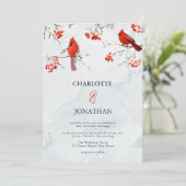 Waterverf Vogels en bessen Elegant Winter Wedding Kaart (Staand voorkant)
