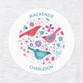 Waterverf vogels en bloemen Aangepaste naam Labels (Design 1)