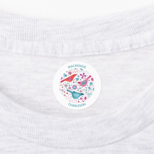 Waterverf vogels en bloemen Aangepaste naam Labels (Aangebracht)