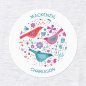 Waterverf vogels en bloemen Aangepaste naam Labels (Design 2)