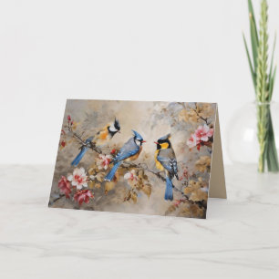 Waterverf Vogels en Bloemen Blank  Kaart
