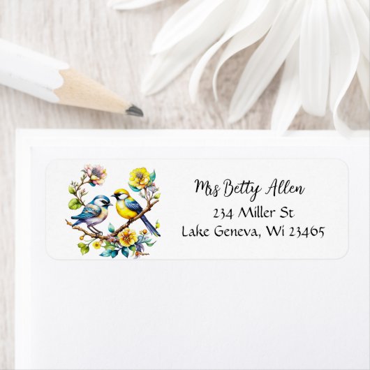  Waterverf Vogels en Bloemen Etiket (Insitu)