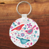 Waterverf vogels en bloemen kleurig schilderen sleutelhanger (Achterkant)