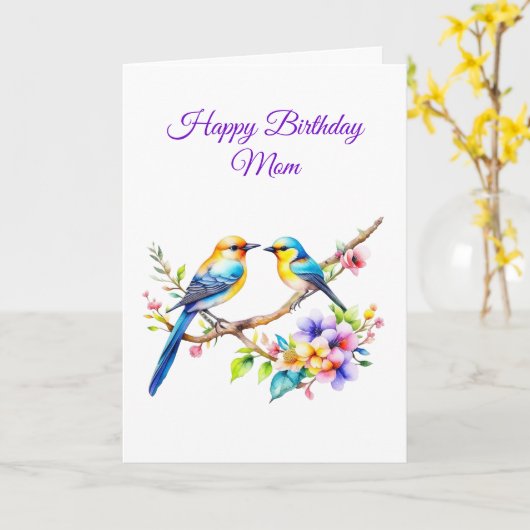 Waterverf Vogels en Bloemen Moeders Verjaardag Kaart (Gele Bloem)