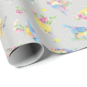 Waterverf Vogels en Bloemen Naadloos Patroon Cadeaupapier (Rol Hoek)