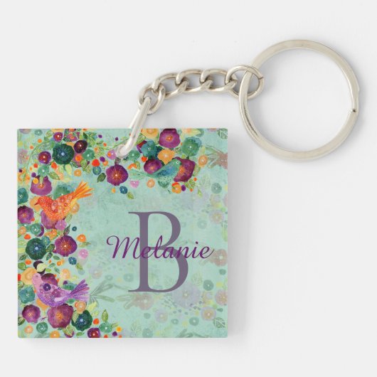  Waterverf vogels en bloemen op maat Sleutelhanger (Achterkant)