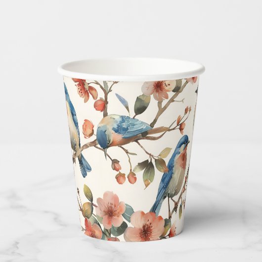  Waterverf Vogels en Bloemen Papieren beker (Achterkant)