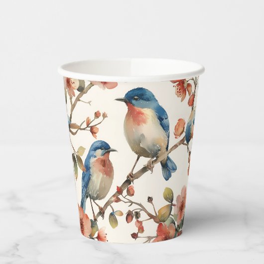  Waterverf Vogels en Bloemen Papieren beker (Links)