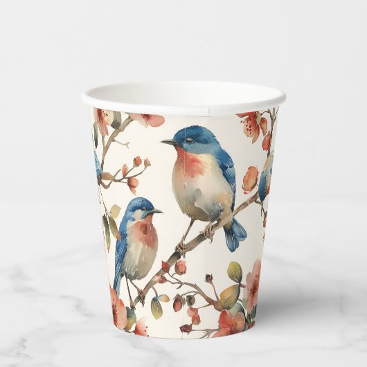  Waterverf Vogels en Bloemen Papieren beker (Rechts)